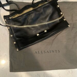 All Saints Black Shoulder Bag with Silver Accents